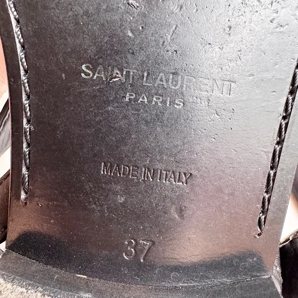 Saint Laurent Black Strappy YSL logo flat sandals black silver 37 + box - Picture 15 of 16